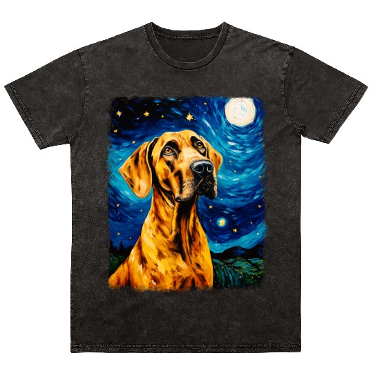Great Dane Dog Starry Night Painting Mineral Wash T Shirts