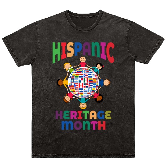 Hispanic Heritage Month Kids Countries Flags World Mineral Wash T Shirts