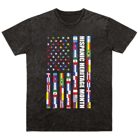 Hispanic Heritage month USA Flag all Countries Mineral Wash T Shirts