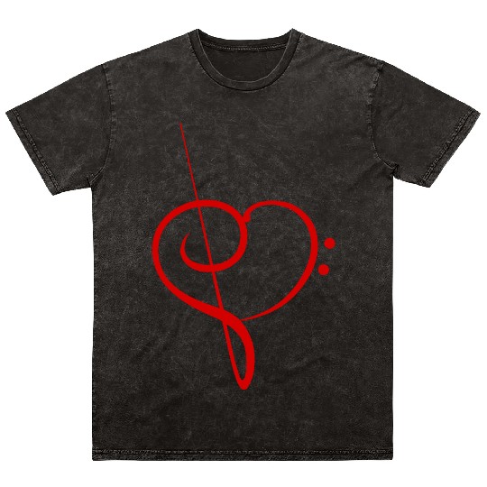 Music Bass Clef Heart Love Note Treble Sound Logo Mineral Wash T Shirts