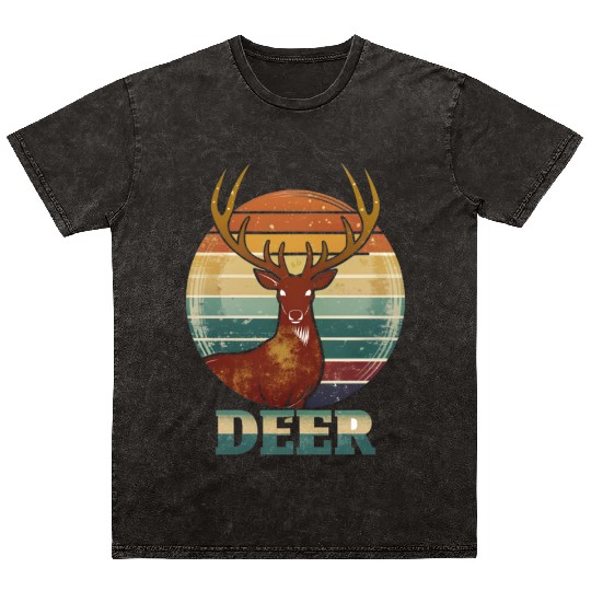 Vintage Deer Sunset Streetwear Style Mineral Wash T Shirts