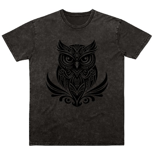 Clever Owl In Tattoo Ink Style Mineral Wash T Shirts
