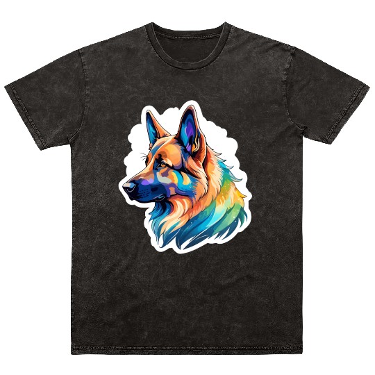 German Shepherd Watercolor Mineral Wash T Shirts