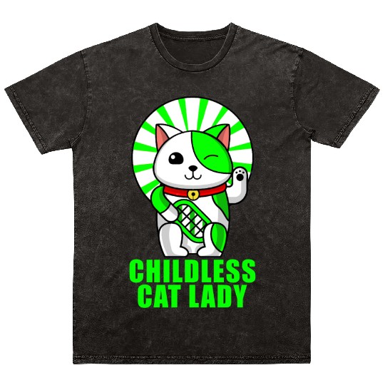 childless cat lady Mineral Wash T Shirts