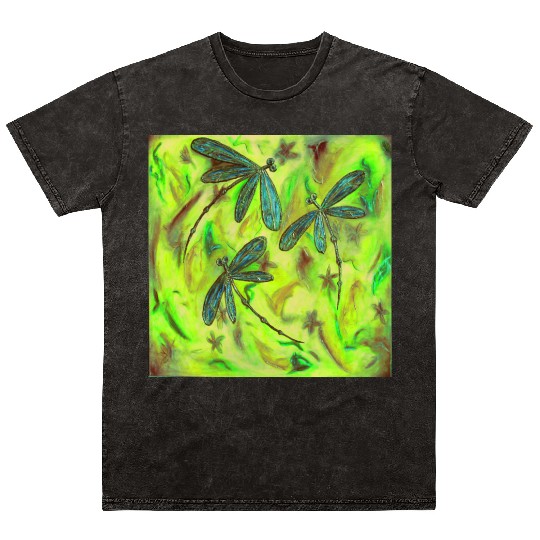 Dragonfly Flit Gorgeous Green Mineral Wash T Shirts