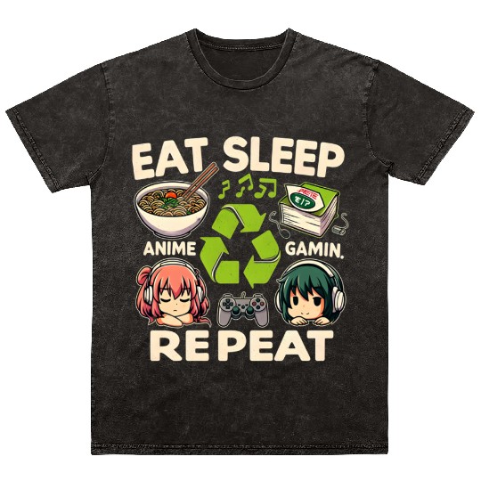 Cute Anime Eat Sleep Anime Repeat Manga Mineral Wash T Shirts