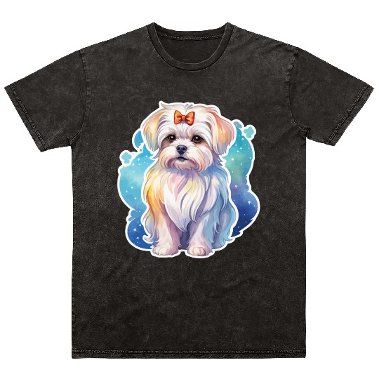 Maltese Dog Watercolor Mineral Wash T Shirts
