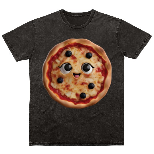 Happy Pizza Realistic Mineral Wash T Shirts