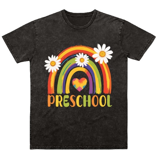 Preschool Rainbow Back to School Preschool Teacher Mineral Wash T Shirts