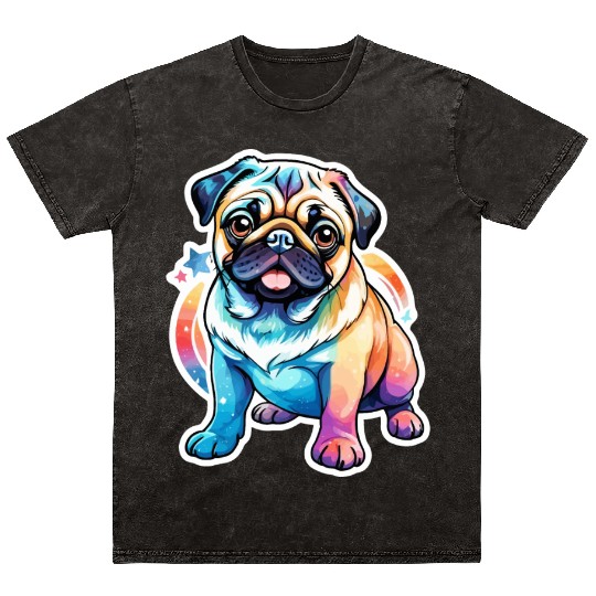 Pug Watercolor Mineral Wash T Shirts