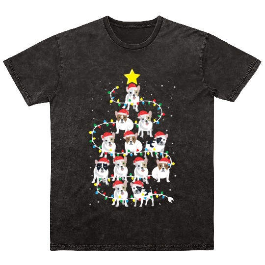 English Bulldog Christmas Tree Dog Santa Claus Mineral Wash T Shirts
