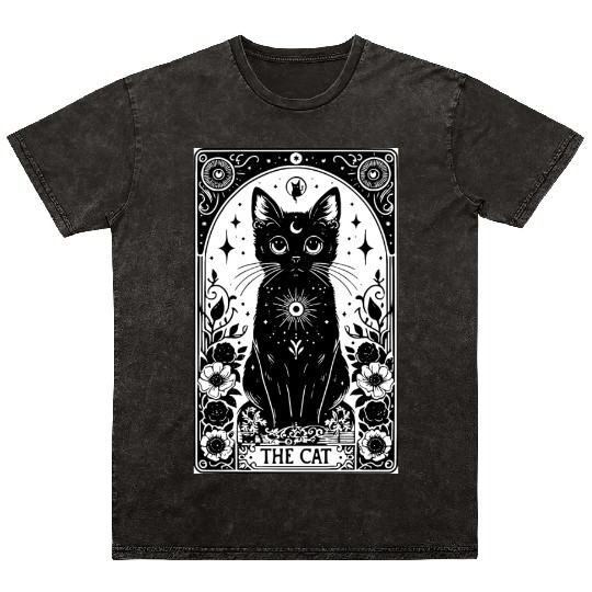 Black Cat Tarot Card Mineral Wash T Shirts