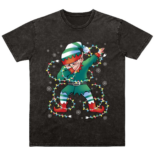 Dabbing Elf Christmas Tree Lights Xmas Family Mineral Wash T Shirts
