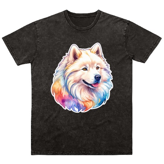 Samoyed Dog Watercolor Mineral Wash T Shirts