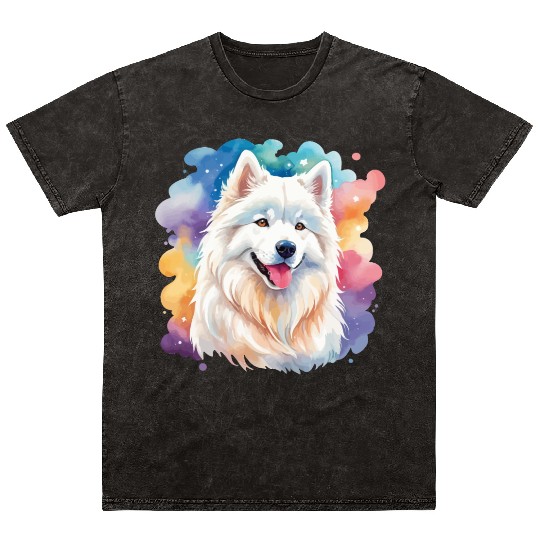 Samoyed Dog Watercolor Mineral Wash T Shirts