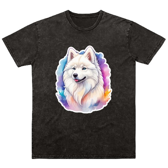 Samoyed Dog Watercolor Mineral Wash T Shirts