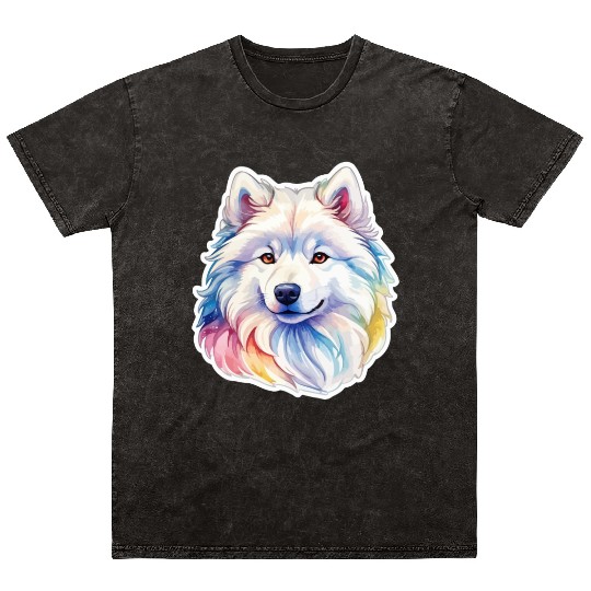 Samoyed Dog Watercolor Mineral Wash T Shirts