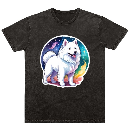 Samoyed Dog Watercolor Mineral Wash T Shirts