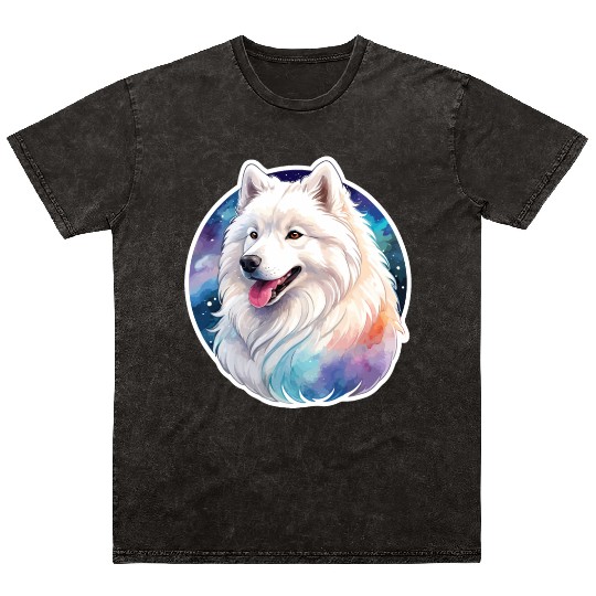 Samoyed Dog Watercolor Mineral Wash T Shirts