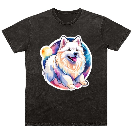 Samoyed Dog Watercolor Mineral Wash T Shirts