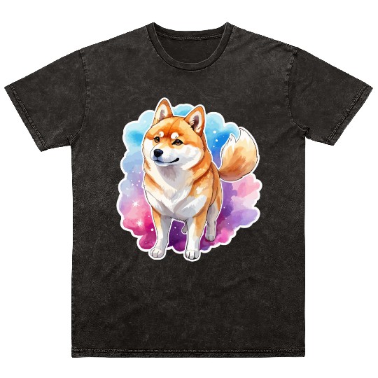 Shiba Inu Watercolor Mineral Wash T Shirts