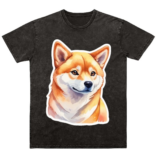 Shiba Inu Watercolor Mineral Wash T Shirts