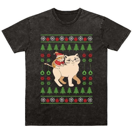 Cat Christmas Santa Caticorn Unicorn Meowy Catmas Mineral Wash T Shirts