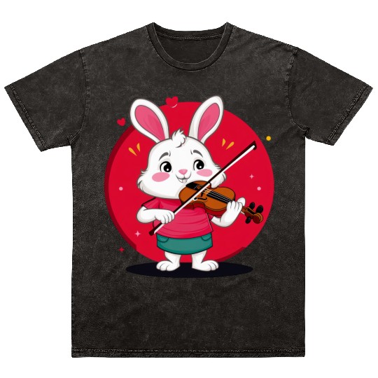 Cute Cat Mineral Wash T Shirts Playing the Violin