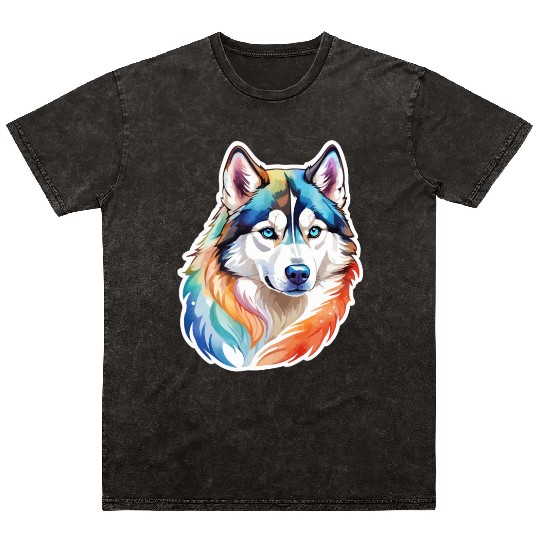 Siberian Husky Watercolor Mineral Wash T Shirts