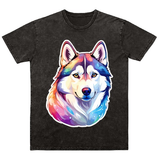 Siberian Husky Watercolor Mineral Wash T Shirts