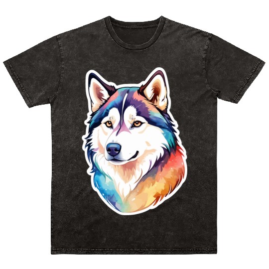Siberian Husky Watercolor Mineral Wash T Shirts