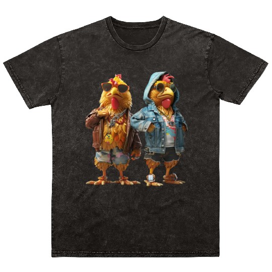 Hip chickens rocking fashionable Mineral Wash T Shirts