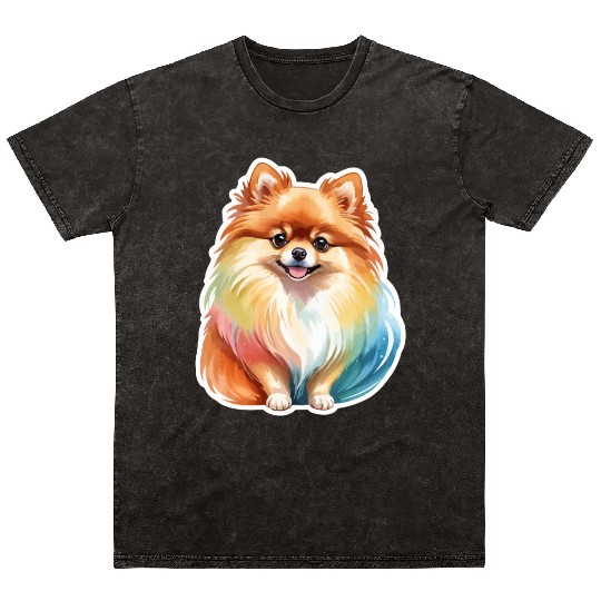 Pomeranian Watercolor Mineral Wash T Shirts