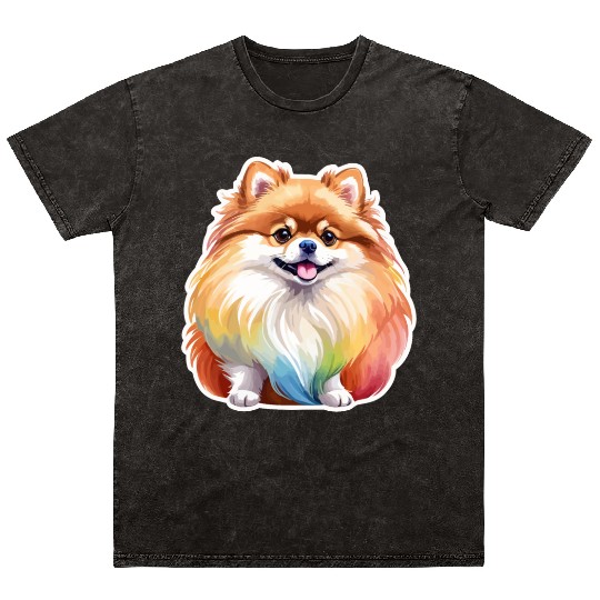 Pomeranian Watercolor Mineral Wash T Shirts