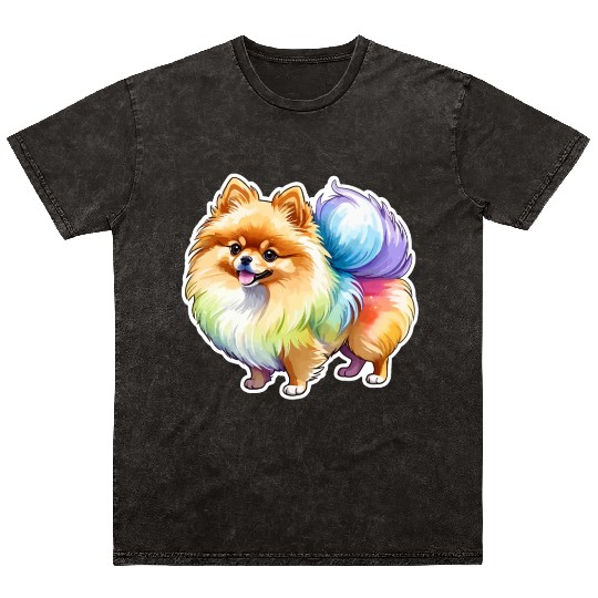 Pomeranian Watercolor Mineral Wash T Shirts
