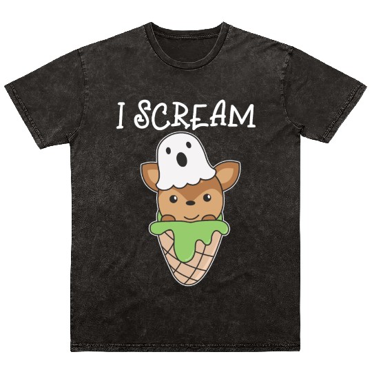 Deer Halloween Ghost I Scream Ice Cream Pun Mineral Wash T Shirts