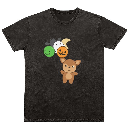 Deer Halloween Balloons Kids Cute Animals Mineral Wash T Shirts