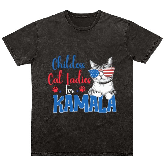 Childess Cat Ladies for Kamala Mineral Wash T Shirts