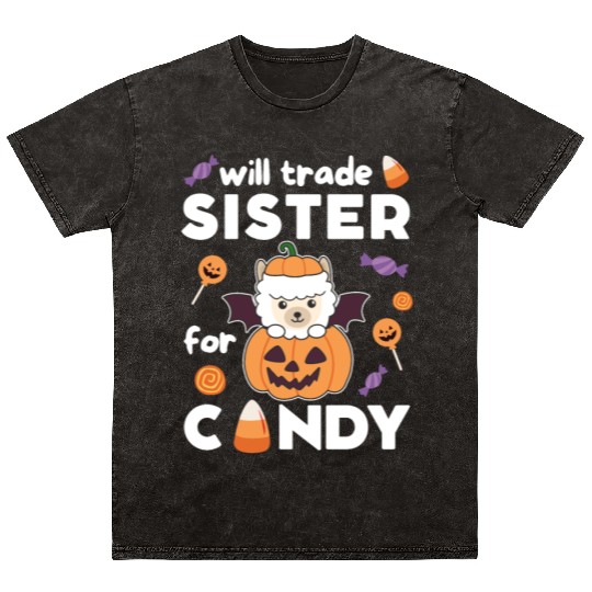 Alpaca Halloween Trade Sister For Candy Mineral Wash T Shirts