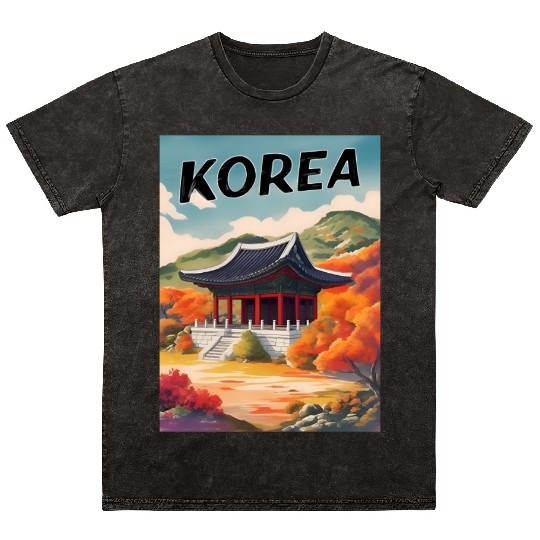Vintage Travel Korea Autumn Landscape Retro Scenic Mineral Wash T Shirts