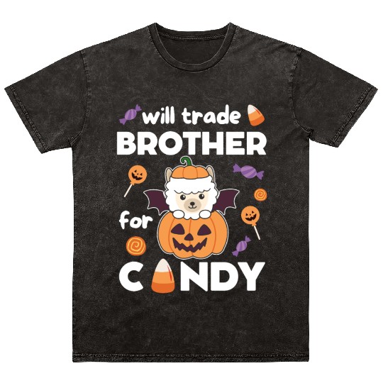 Alpaca Halloween Trade Brother For Candy Mineral Wash T Shirts