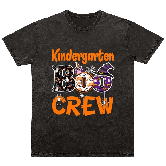 Kindergarten Boo Crew Teacher Student Halloween Mineral Wash T Shirts