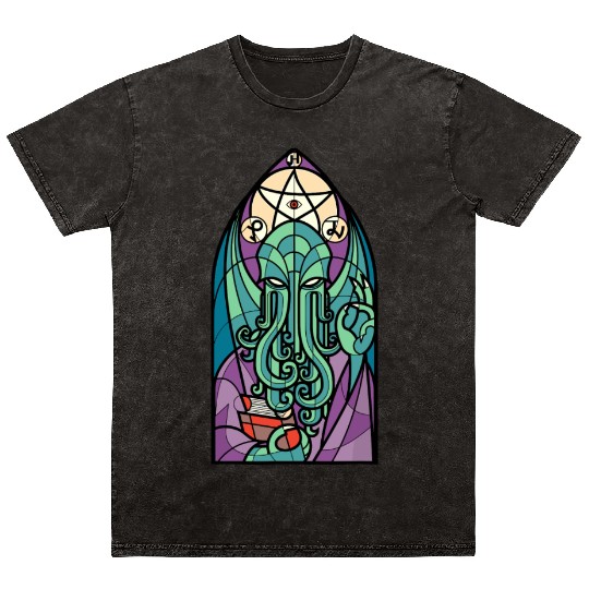 Cthulhu Church Stained Glass Cosmic Horror Funny Mineral Wash T Shirts