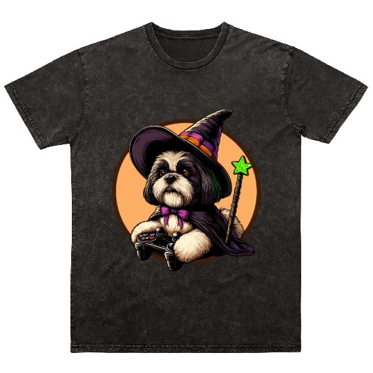 Shih Tzu dog as Wizard and loves Gaming Mineral Wash T Shirts