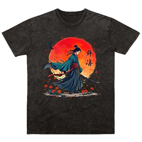 Samurai Warrior Embraces Spirits Mineral Wash T Shirts