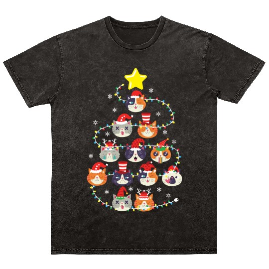 Cats Ugly Christmas Sweater Cat Snowflakes Xmas Mineral Wash T Shirts
