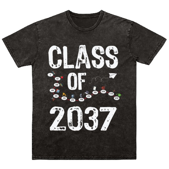 Funny Class of 2037 Grow With Me Back To School Mineral Wash T Shirts