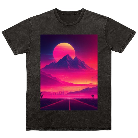 Neon Horizon: A Synthwave Journey Mineral Wash T Shirts