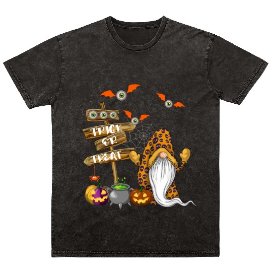 Cute Halloween Gnome Spooky Trick Or Treat Mineral Wash T Shirts