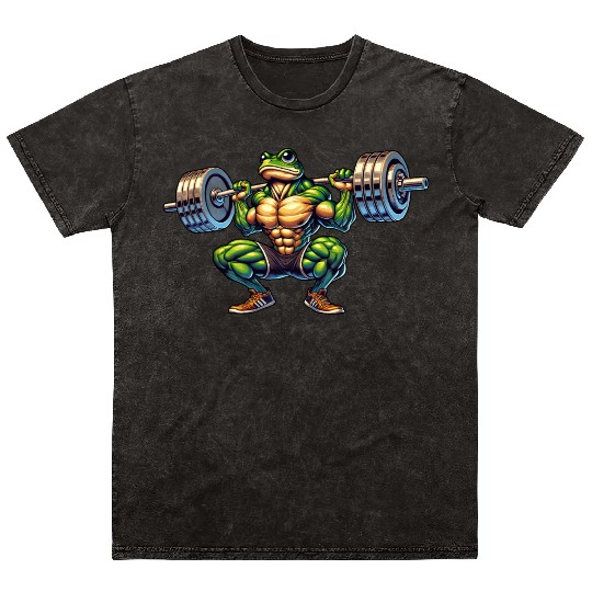 Frog Toad Fitness Barbell Gym Workout Training Mineral Wash T Shirts